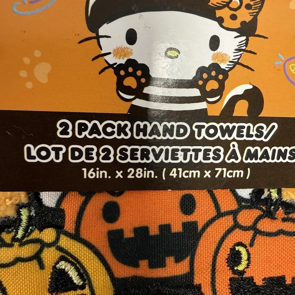 NWT Hello Kitty Halloween In Costume Hand Towel Set Of 2 Orange Sanrio Towels